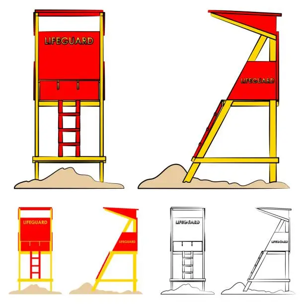 Vector illustration of Traditional Life guard tower colored