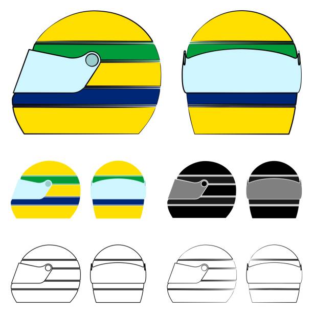 słynny kask airton senna. flaga brazylijskich kolorów. - structural formula audio stock illustrations