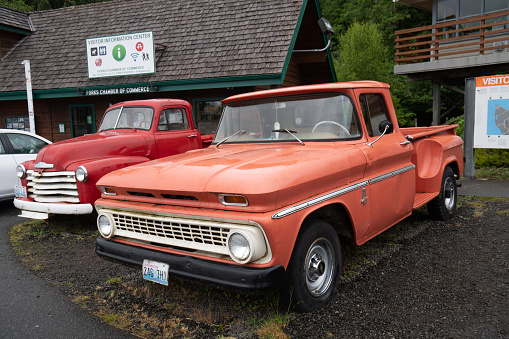 Forks, Washington - July 7, 2019: Bellas truck from the Twilight movie and book series, located at the visitors center in town