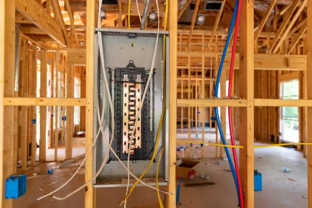 Photo of Electrical circuit breaker panel in new home under construction