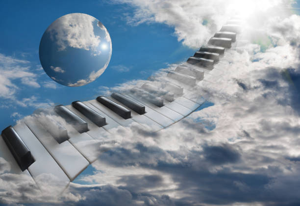 istock Beautiful piano keys in the clouds ascending into the sky. 1170938162