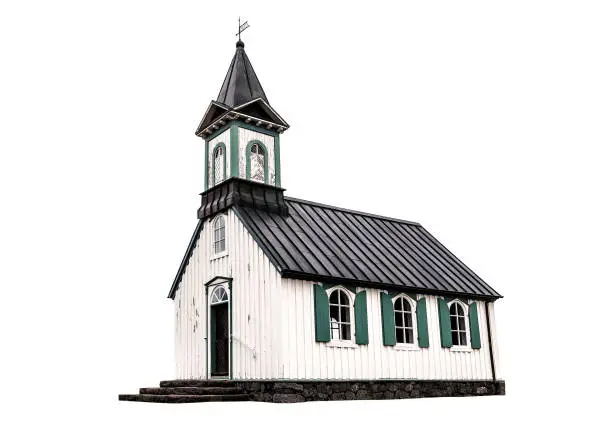 Photo of old scandinavian church on white