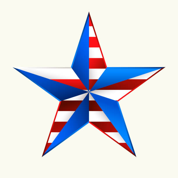 Amerikanischer Stern mit Flaggenfarben im Schatten und Lichtstil. – Vektorgrafik