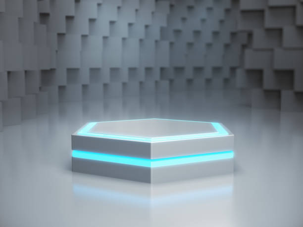 istock Pedestal for display,Platform for design,Blank product stand with light glow.3D rendering. 1170944960