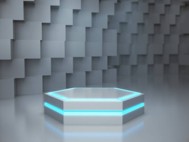 istock Pedestal for display,Platform for design,Blank product stand with light glow.3D rendering. 1170944986