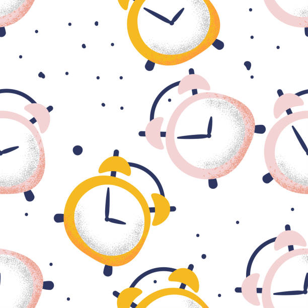 Alarm clock seamless pattern on white background in cartoon style, vector illustration. Alarm clock seamless pattern on white background in cartoon style, vector illustration. clock patterns stock illustrations