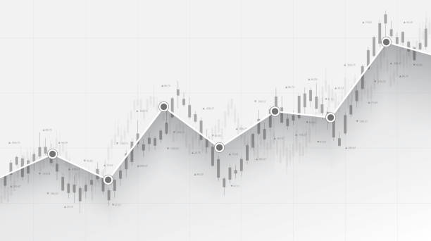 abstraktes finanzdiagramm mit aufwärtstrend-liniendiagramm am aktienmarkt auf schwarz-weiß-farbhintergrund - weiß grafiken stock-grafiken, -clipart, -cartoons und -symbole