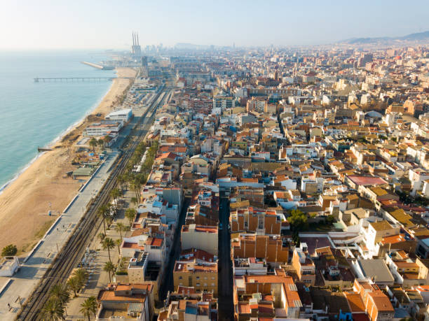 veduta aerea della costa mediterranea di badalona. spagna - birdview foto e immagini stock