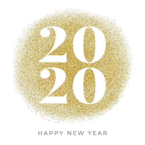 Vector illustration of Happy New Year 2020 card with golden glitter.