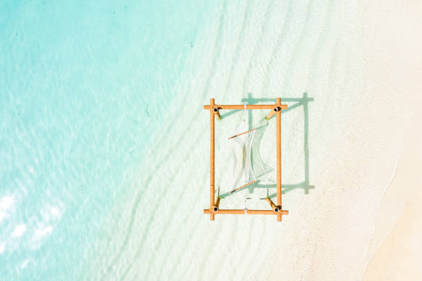 Hammock in Shallow Turquoise Water From Directly Above