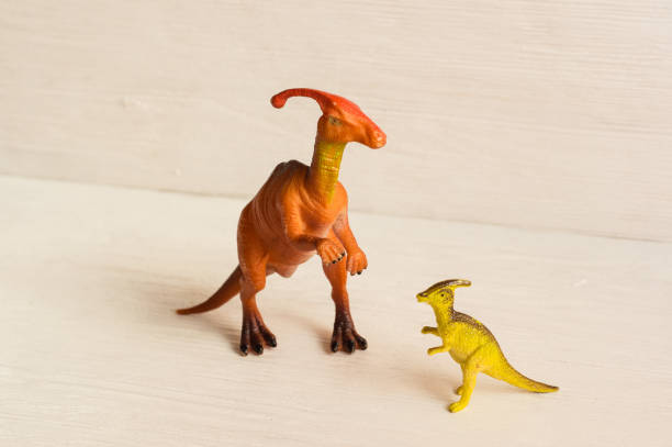 istock parasavrolophus with cub, front view. plastic dinosaur figures of extinct ancient creatures and  favorite toys of kids 1170969251
