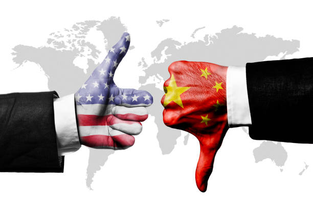Disagree - USA and China Flag with THUMBS UP and DOWN hand signs / Flag concept (Click for more) Disagree - USA and China Flag with THUMBS UP and DOWN hand signs / Flag concept (Click for more) cold war photos stock pictures, royalty-free photos & images