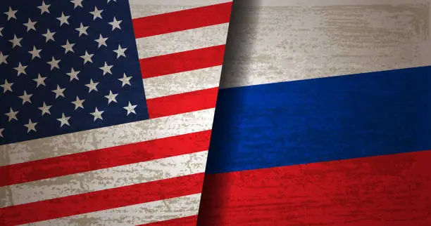 Vector illustration of USA and Russian Flag with grunge texture background