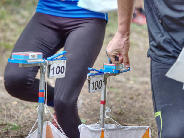 istock Outdoor orienteering check point activity. Extreme training 1170981671