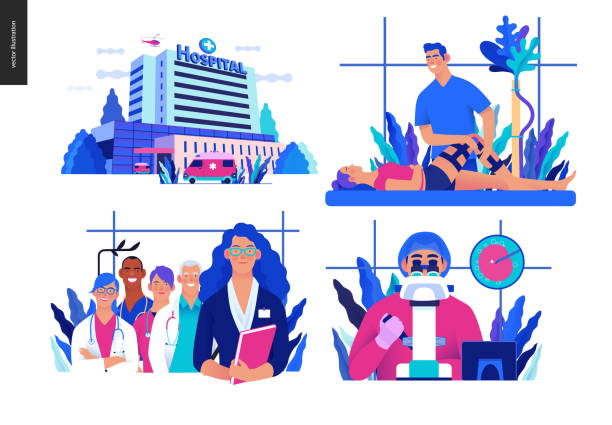 Set of medical insurance illustrations Set of medical insurance illustrations - hospital, orthopedic traumathology, hospital administrator, in vitro fertilization - modern flat vector concept digital illustrations, insurance plan metaphor biomedical illustration stock illustrations