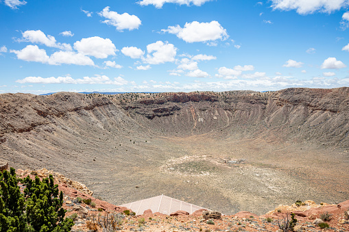 Winslow Arizona, US. May 23, 2019. Barringer Meteor crater, blue sky, sunny spring day