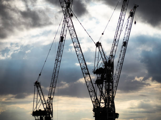 Evening atmosphere in the Hafencity, Hamburg. The old cranes were once used to unload ships' cargo. They still characterize the district's image today.