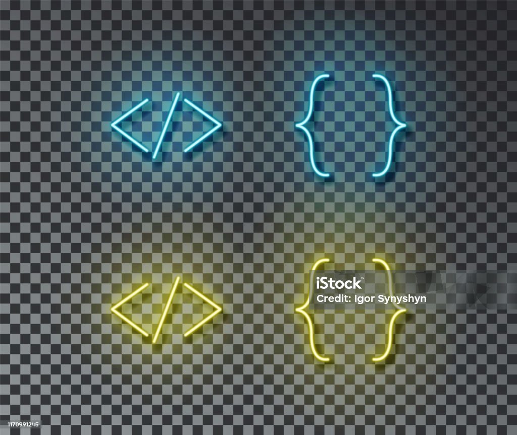 Neon Coding Signs Vector Isolated On Brick Wall Block Code Web ...