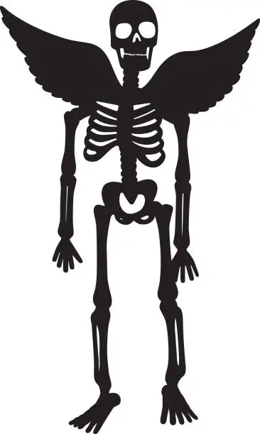 Vector illustration of Skeleton with Wings Silhouette