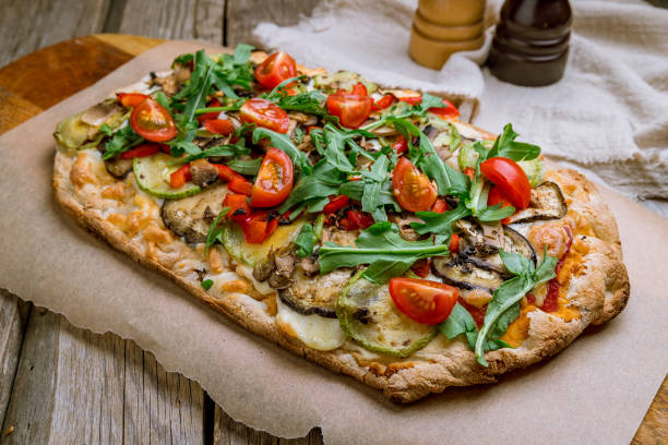 vegetable pizza at the Rome dough stock photo