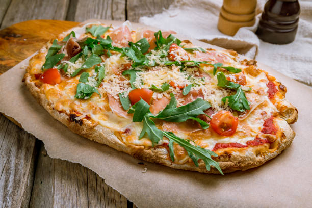 pizza with Parma ham on the Rome Dough stock photo