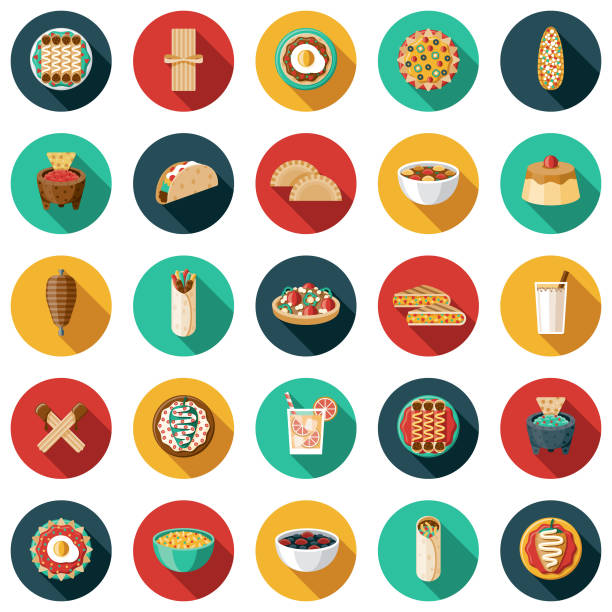 мексиканский продуктов питания и напитков икона установить - bean dip stock illustrations
