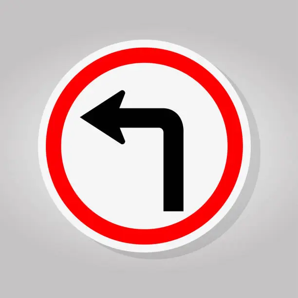 Vector illustration of Turn Left Traffic Road Sign Isolate On White Background,Vector Illustration