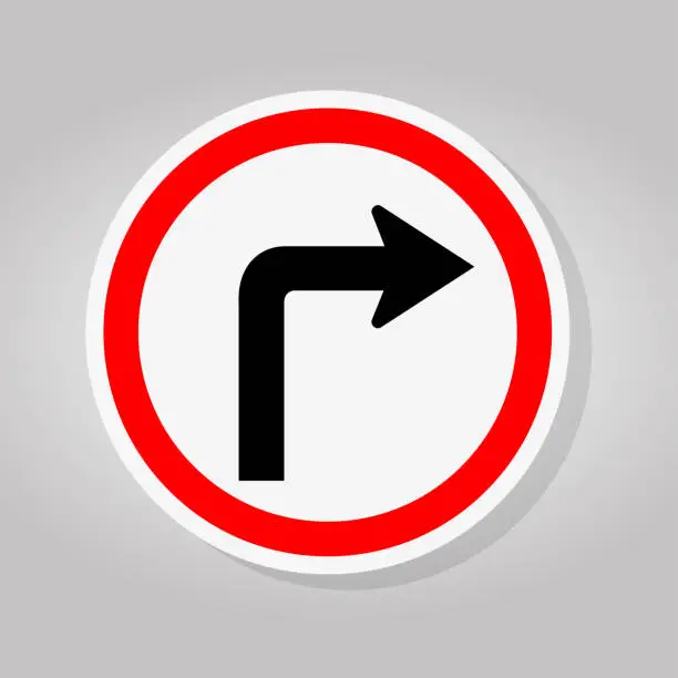 Vector illustration of Turn Right Traffic Road Sign Isolate On White Background,Vector Illustration