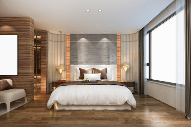 istock 3d rendering beautiful luxury bedroom suite in hotel with mirror wardrobe 1171008818