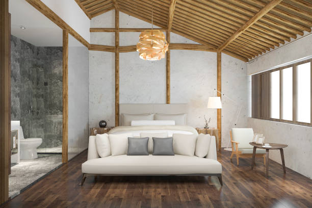 istock 3d rendering modern luxury bedroom suite in resort with bathroom 1171008823