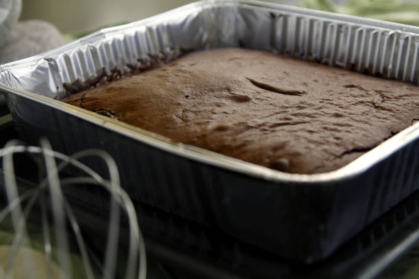 Freshly baked brownies stock photo