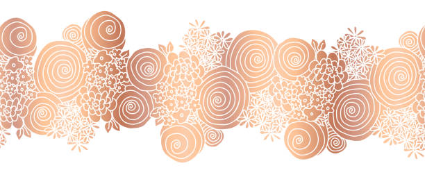 illustrazioni stock, clip art, cartoni animati e icone di tendenza di bordo vettoriale senza cuciture bouquet di fiori in lamina di rame. bordo floreale in oro rosa. - rose pattern victorian style seamless