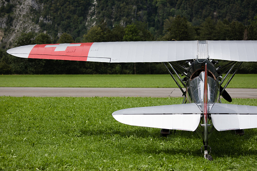An oldtimer plane on display at an airshow in Switzerland