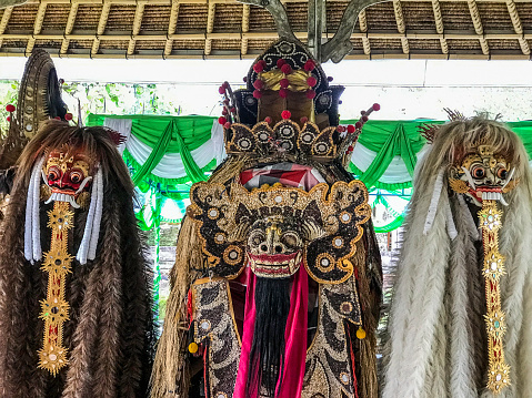 Bali, August 2019 - Barong is a panther-like creature and character in the Balinese mythology of Bali, Indonesia. He is the king of the spirits, leader of the hosts of good, and enemy of Rangda, the demon queen and mother of all spirit guarders in the mythological traditions of Bali.