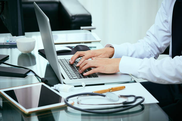 Laptop, Computer, Desktop PC, Human Hand, Office / Vintage concept