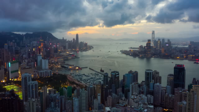Day to night hyperlapse of Hong Kong urban skyline