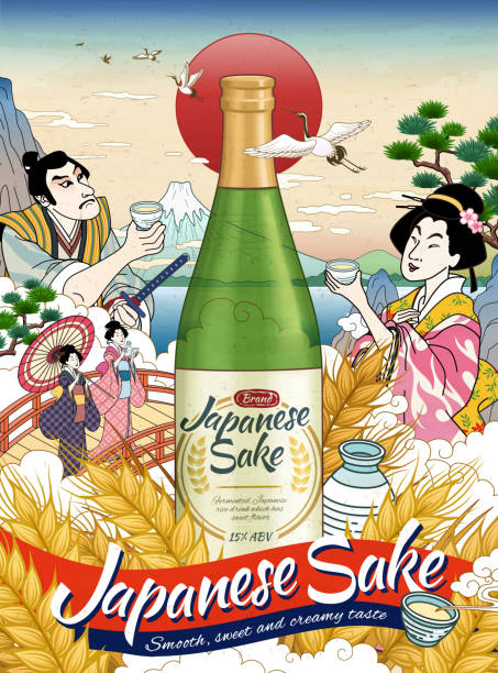 ilustrações de stock, clip art, desenhos animados e ícones de ukiyo e style japanese sake ads - kabuki