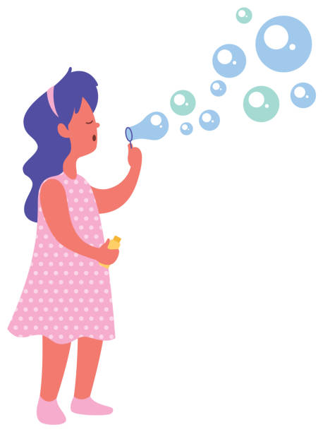 illustrations, cliparts, dessins animés et icônes de bulles de soufflage sur le blanc - bubble child bubble wand blowing