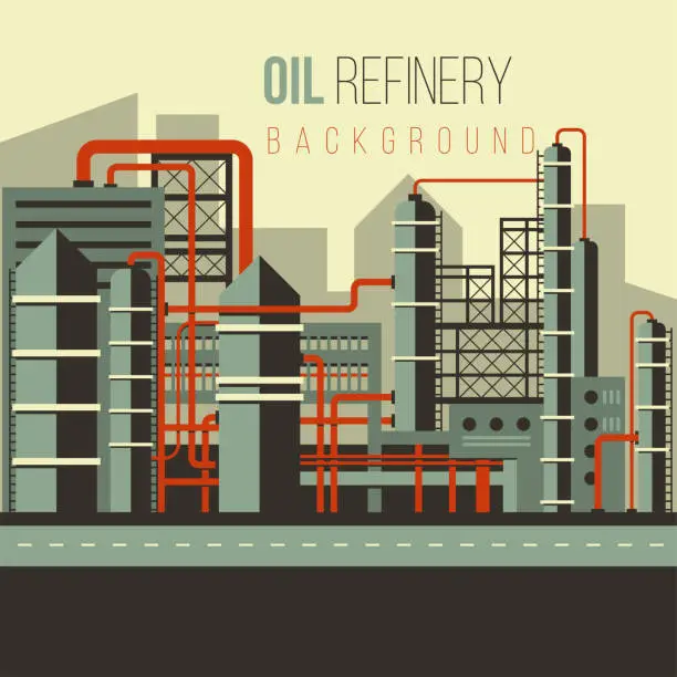 Vector illustration of FLAT OIL REFINERY ILLUSTRATION