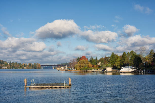 Empty Wooden Raft in Lake Washington