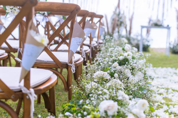 istock Chair decorated with flowers in Wedding ceremony. 1171058906