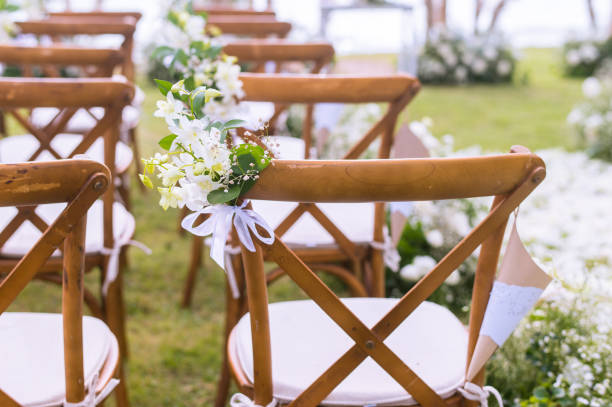 istock Chair decorated with flowers in Wedding ceremony. 1171058953