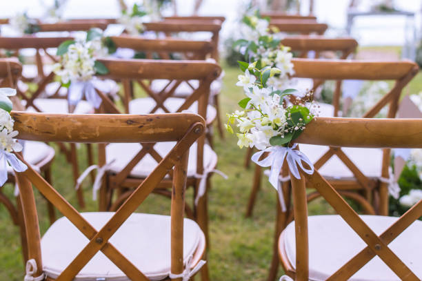 istock Chair decorated with flowers in Wedding ceremony. 1171058961
