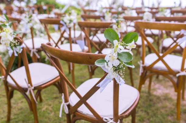 istock Chair decorated with flowers in Wedding ceremony. 1171059097