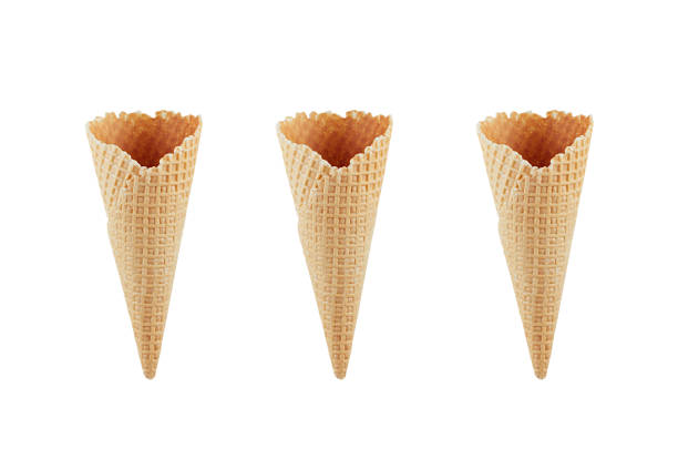 istock Set of three empty crisp ice cream cones isolated on white background, mock up for advertising, design, menu. 1171059618