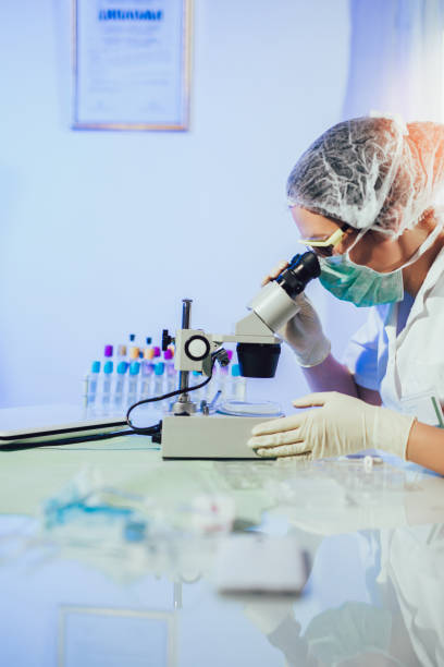 istock Observation of the sample on the microscope in a lab 1171065968