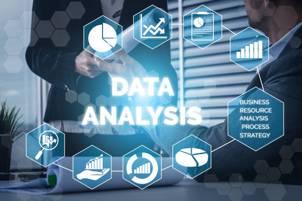 Data Analysis for Business and Finance Concept. Graphic interface showing future computer technology of profit analytic, online marketing research and information report for digital business strategy.