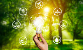 Energy innovation light bulb graphic interface.