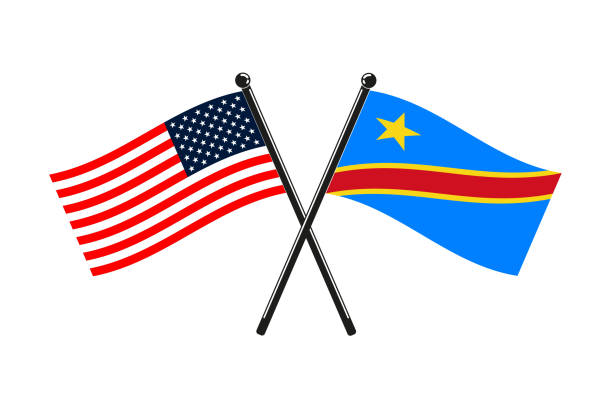 national flags of Democratic Republic of the Congo and Usa crossed on the sticks national flags of Democratic Republic of the Congo and Usa crossed on the sticks in the original colours kinshasa stock illustrations