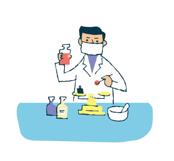 ilustrações de stock, clip art, desenhos animados e ícones de scientist doing experiment - histotechnician